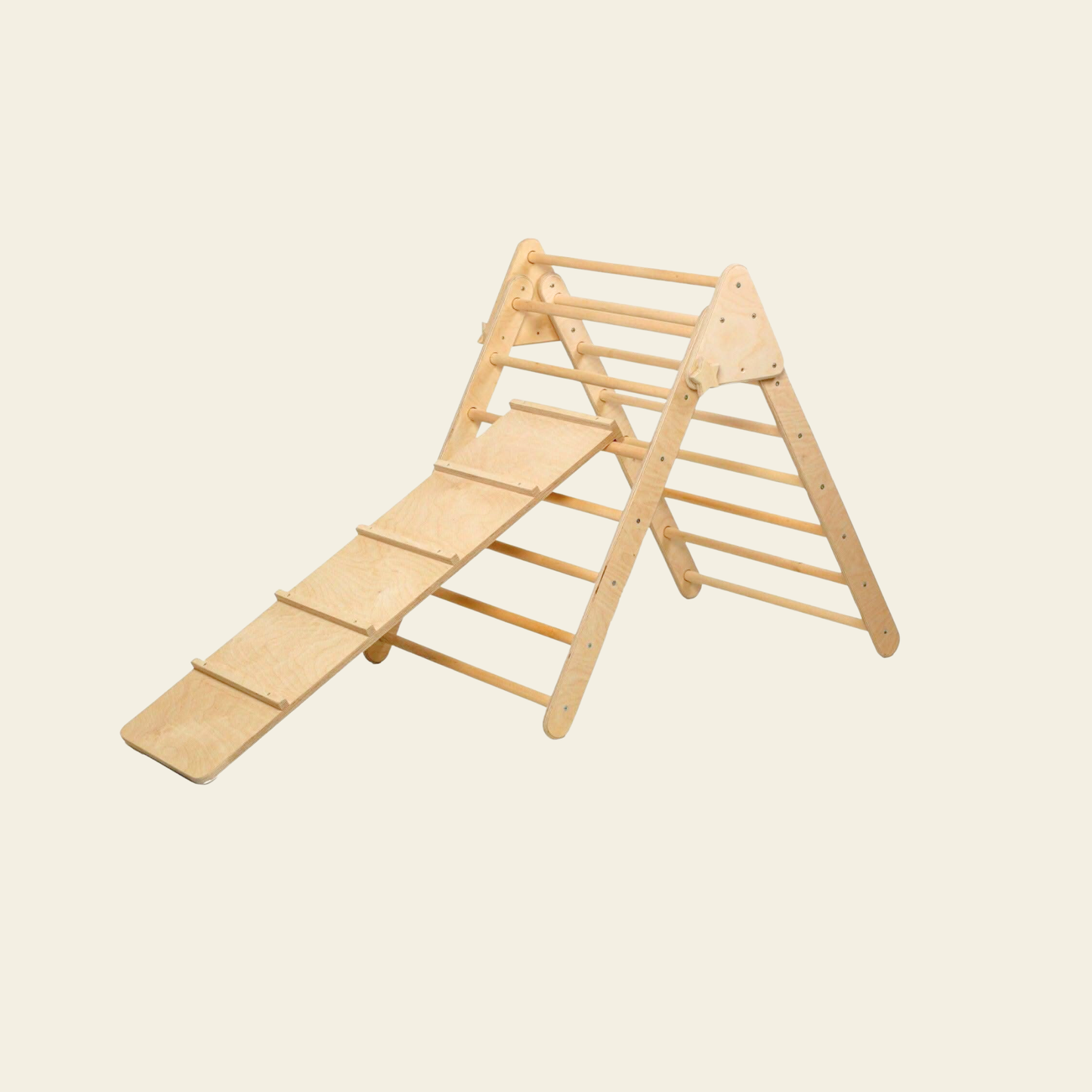 foldable wooden climbing triangle in modern home