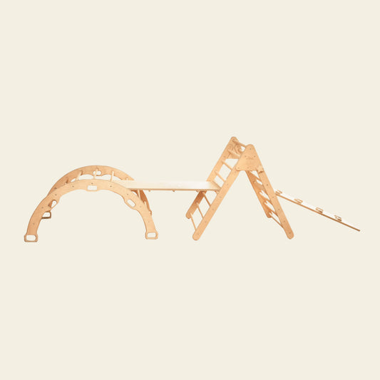 indoor play gym set with triangle arch and ramp for toddlers