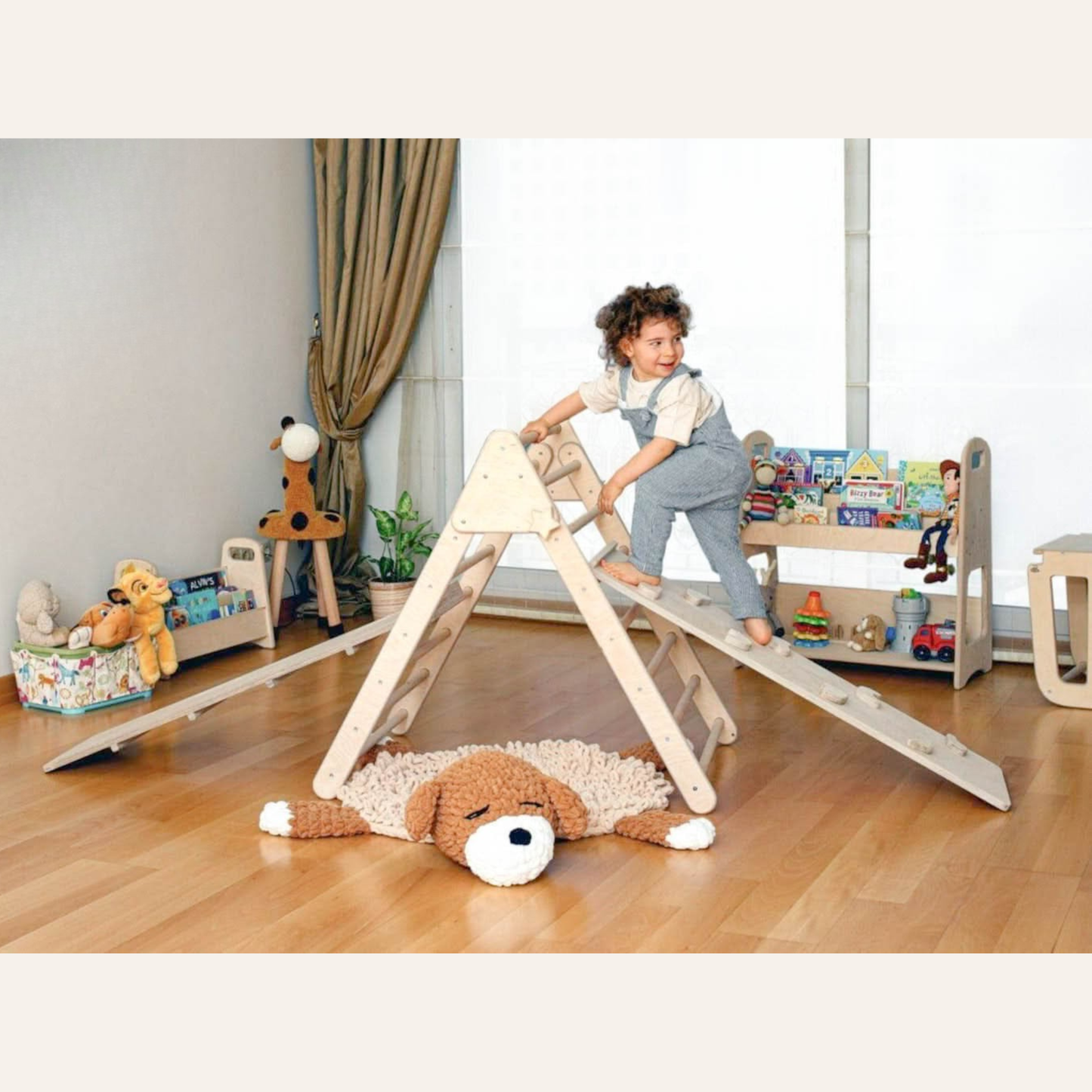 toddler climbing indoor wooden play gym triangle
